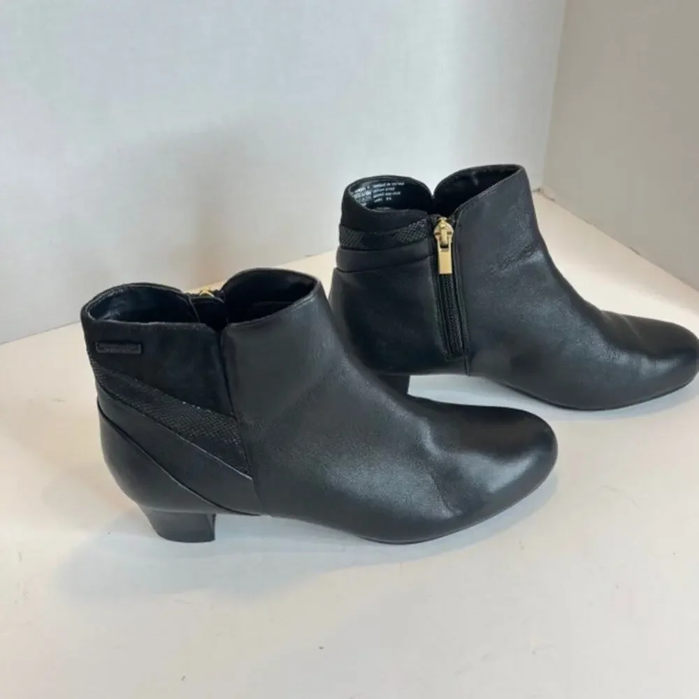Rockport Total Motion Cherith Waterproof Black Leather Ankle Boots Women's 7